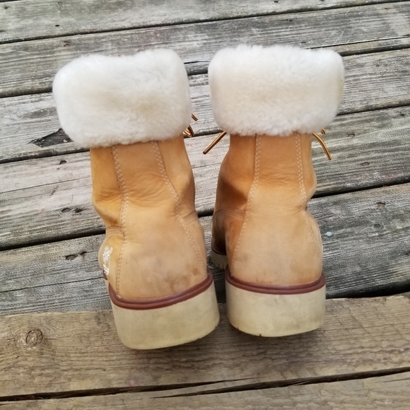 Timberland Wheat Nubuck Leather Faux Fur Trimmed Lace-up Work Utility Boots 8.5 - Picture 6 of 6